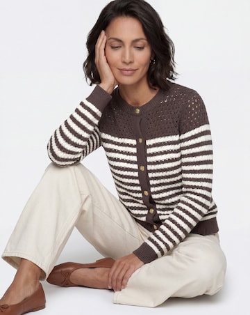 Pure Cotton Striped Open Stitch Cardigan