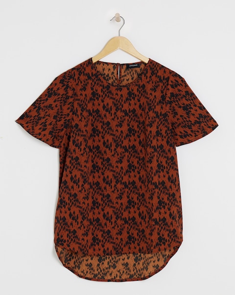 Animal Print Short Sleeved Woven Top