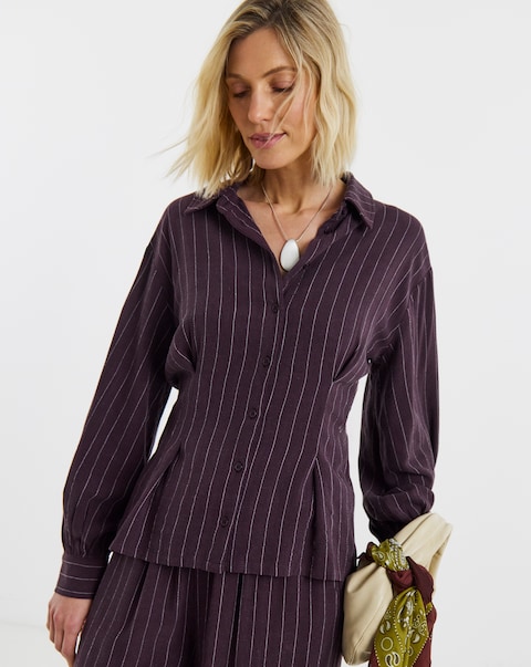 Plum Pinstripe Corset Co-Ord Shirt