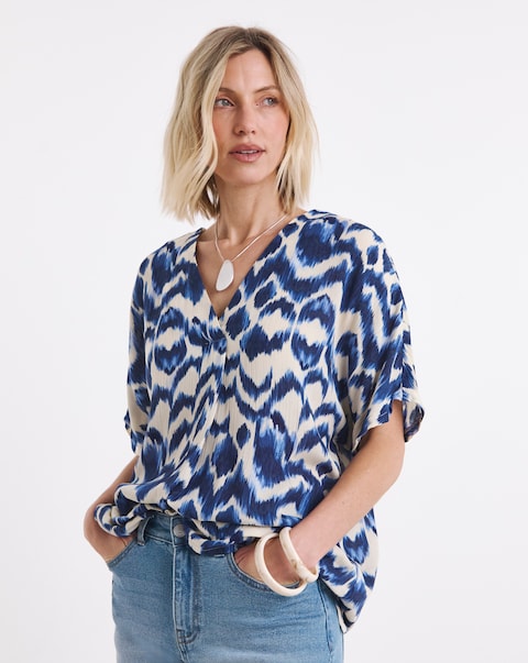Printed Textured Crinkle Tunic Top