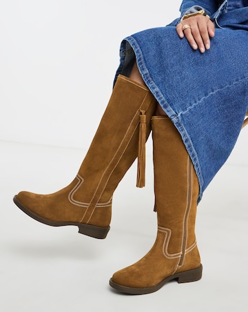 Abby Suede Tassle Knee High Boots - Extra Wide Fit (EEE) & Super Curvy Calf