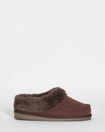Capri Full Suede Faux Fur Trim Slippers - Wide Fit (E)