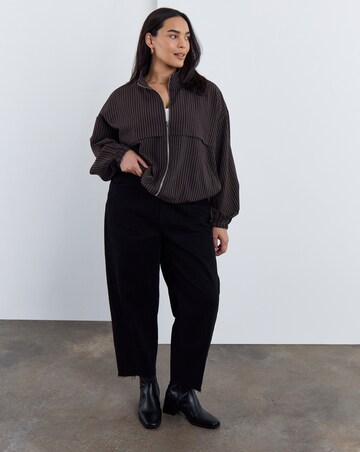 Simply Be Chocolate Stripe Full Zip Funnel Neck Top