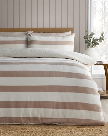 Catherine Lansfield Cosy Sherpa Stripe Duvet Cover Set