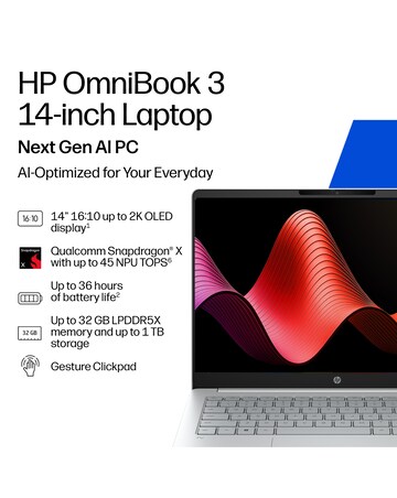 HP OmniBook 3 - 14-hz0001nax 14in 2k Snapdragon X 16GB 256GB Windows 11