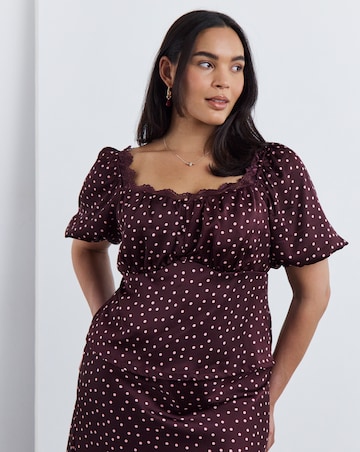 Simply Be Burgundy Spot Short Sleeve Lace Trim Top Co Ord