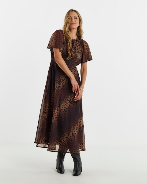 Leopard Print Georgette Tea Dress
