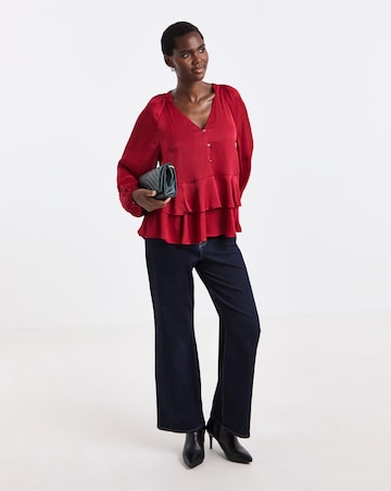 Red Satin Peplum Blouse
