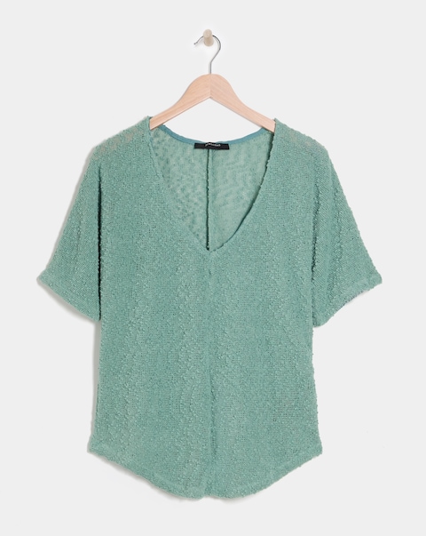 Popcorn Yarn V-neck Short Sleeve Top