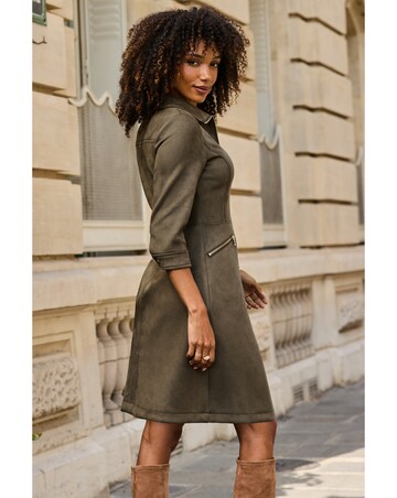 Sosandar Zip Though Luxe Faux Suede Dress
