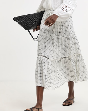 Natural Print Crinkle Midi Skirt