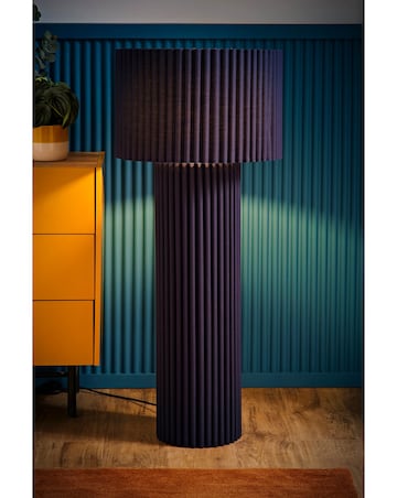 ValueLights Lenny Navy Ribbed Fabric Midi Floor Lamp