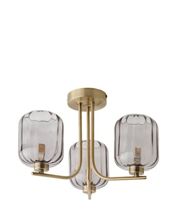 ValueLights Amelie Gold 3 Arm Ceiling Light with Smoked Ribbed Glass
