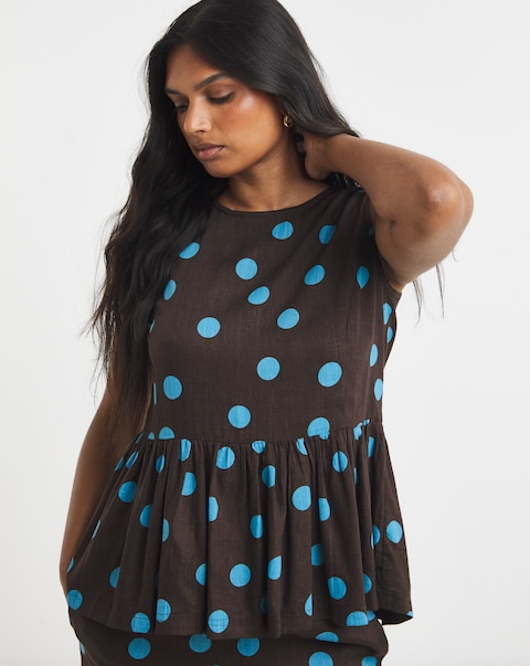 Simply Be Chocolate Spot Peplum Shell Top