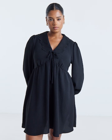 Simply Be Black Long Sleeve Collared Skater Dress