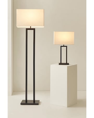 ValueLights Gloria Black Double Stem Table Lamp with Rectangular Shade