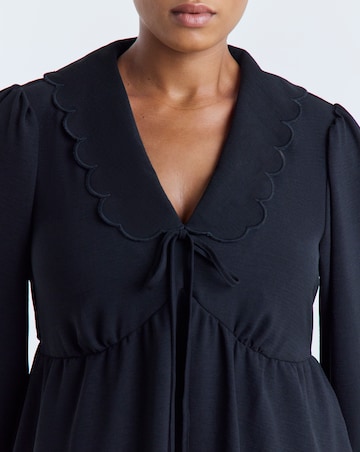 Simply Be Black Long Sleeve Collared Skater Dress