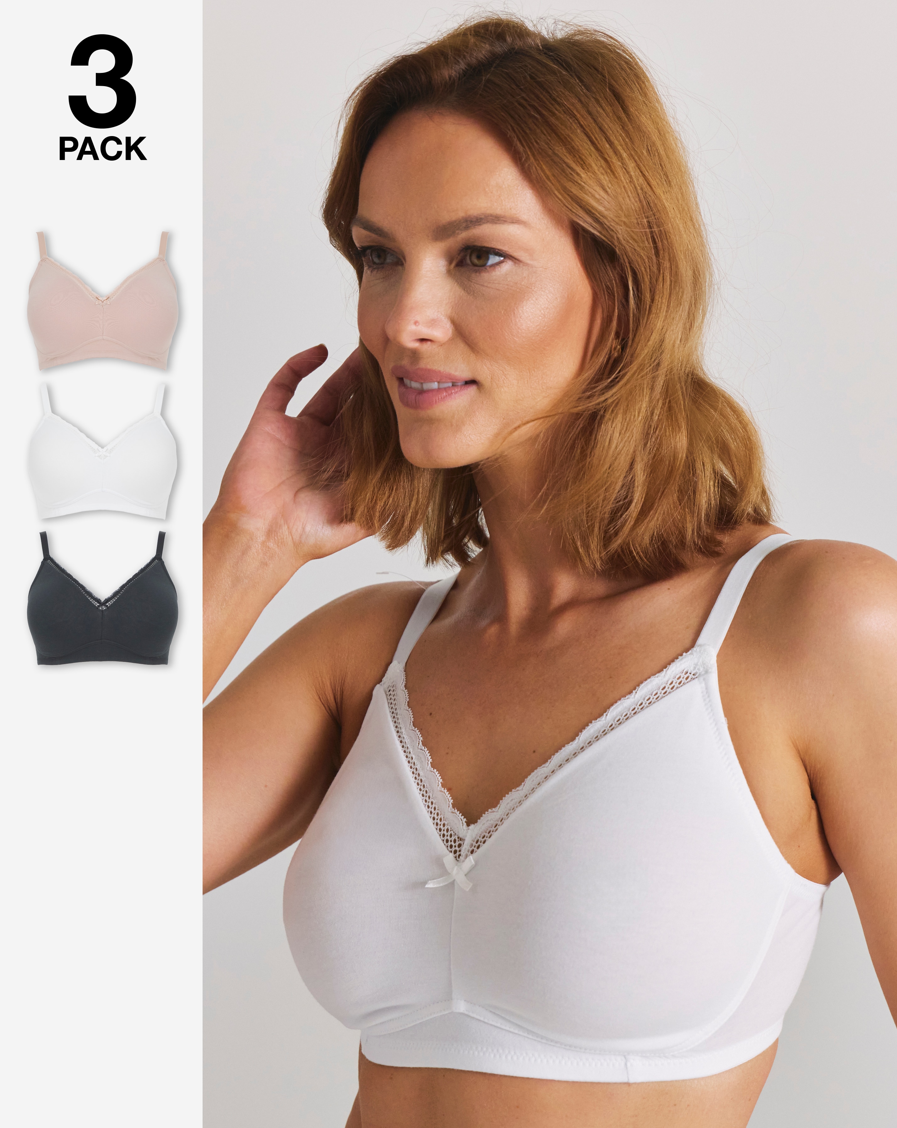 Pretty Secrets (3 Pack) New Claire Cotton Moulded Full Cup Non Wired Bras (B-E)