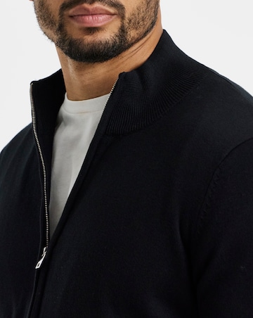 Black Zip Through Funnel Neck Knit Cardigan