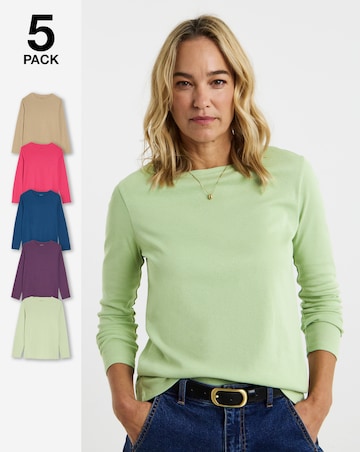 Navy, Pink, Stone, Plum, Sage 5 Pack Crew Neck Long Sleeve T-Shirts