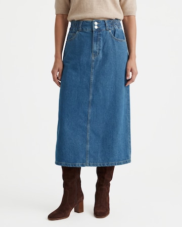Light Blue Elasticated Waist Midi Denim Skirt