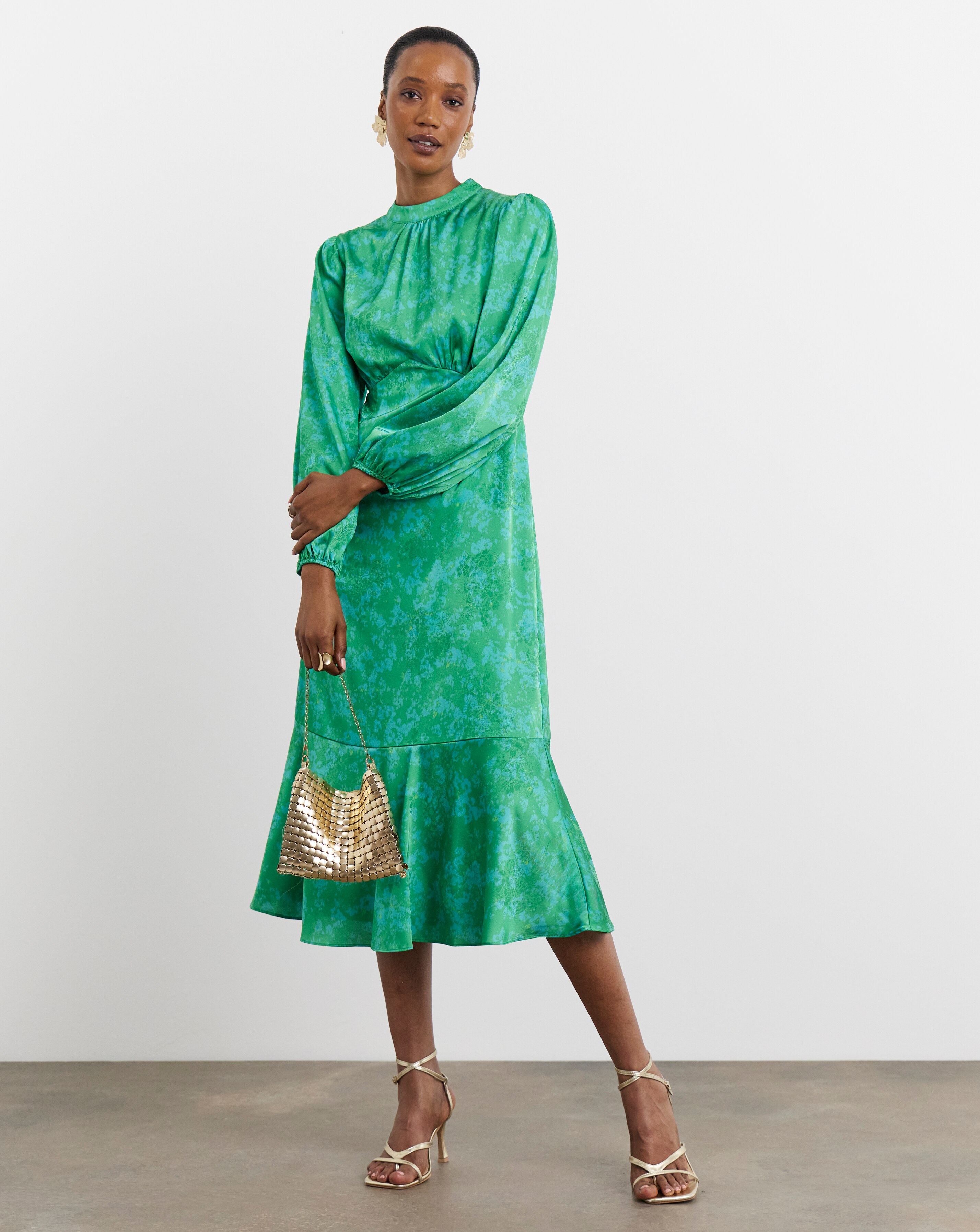 drhope satin midi dress DRHOPE LONG ROUND DRESS, RED / 42
