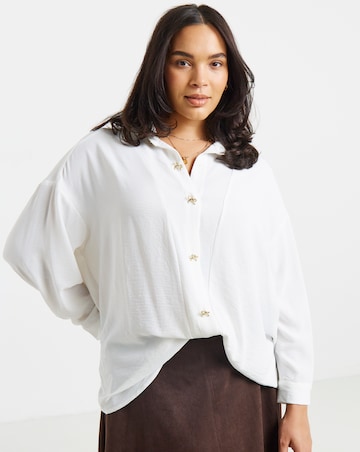 Simply Be Ivory Bow Button Shirt