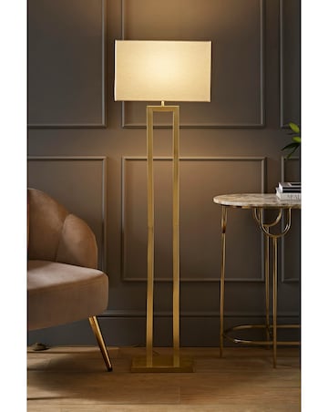ValueLights Gloria Gold Double Stem Floor Lamp with Rectangular Shade
