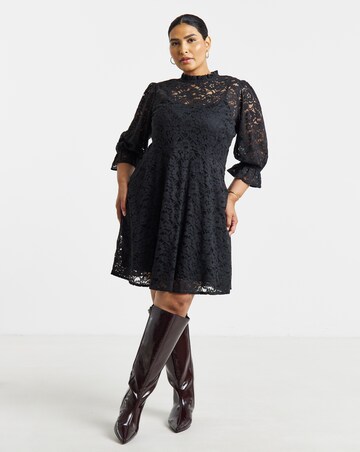 Simply Be Black Lace Exaggerated Sleeve Skater Dress