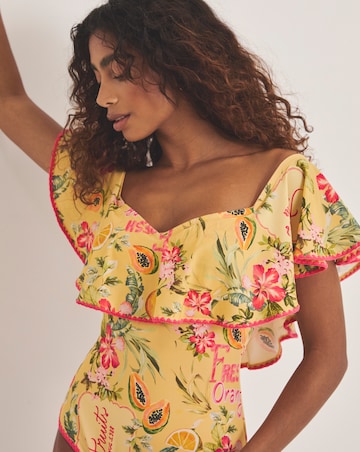 Figleaves Fruit Print Bardot Tummy Control Swimsuit