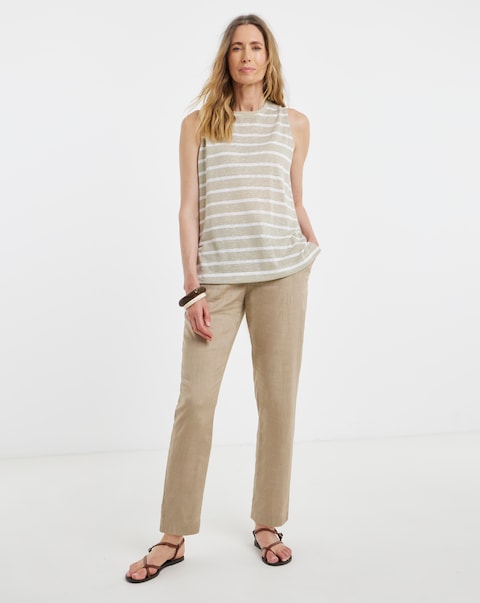 Truffle Linen Mix Tapered Trousers