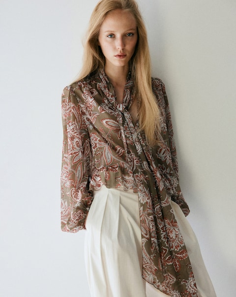 Mango Floral Tie Blouse