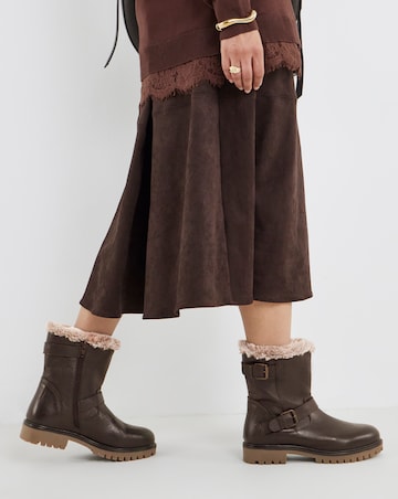 Dorinda Leather Faux Fur Ankle Boots - Wide Fit (E)