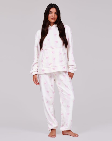 Loungeable Striped Bow Luxury Fleece Hoodie and Jogger Lounge Set