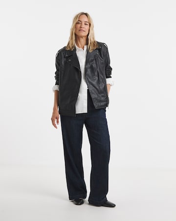 Black Oversized Crinkle Textured PU Biker