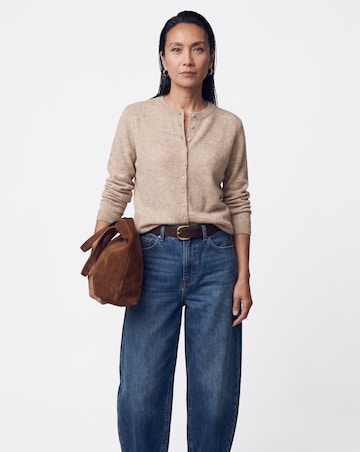 Oatmeal Fine Knit Crew Neck Cardigan