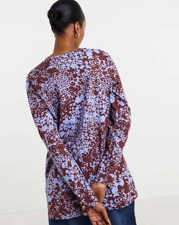 Floral Print 3/4 Sleeve Slouch V-Neck Longline Top
