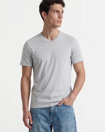 Pure Cotton V-Neck T-Shirt Long- Grey Marl