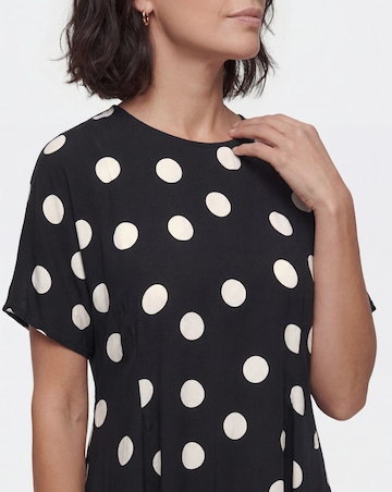 Mono Spot Print Cinched Waist Dress