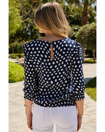 Sosandar Navy Spot Shirred Hem Top