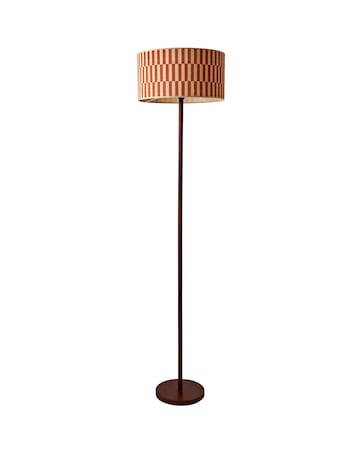 ValueLights Heather Dark Wood Floor Lamp with Orange Bamboo Shade