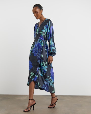 Joanna Hope Floral Satin Wrap Dress