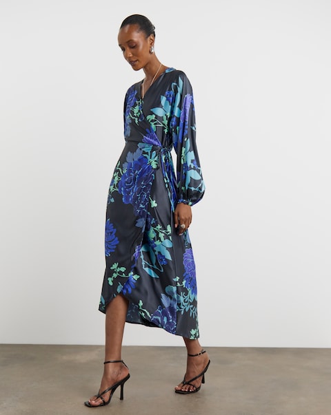 Joanna Hope Floral Satin Wrap Dress