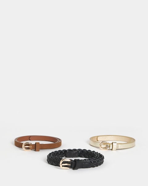 3 Pack Essential Belts Black/Gold/Tan