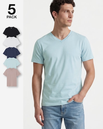 5 Pack V Neck T-Shirts Long - Multi