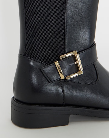 Cushion Walk Stretch Buckle Knee Boots - Extra Wide Fit (EEE) & Super Curvy Calf
