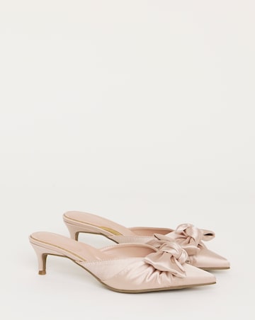 Tia Pointed Bow Kitten Heel Mules - Wide Fit (E)