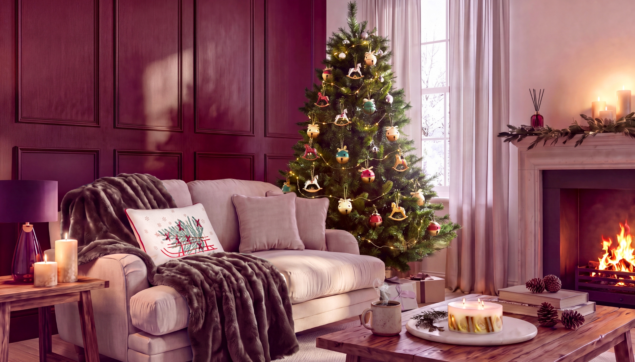 Living room decorated in Christmas decorations