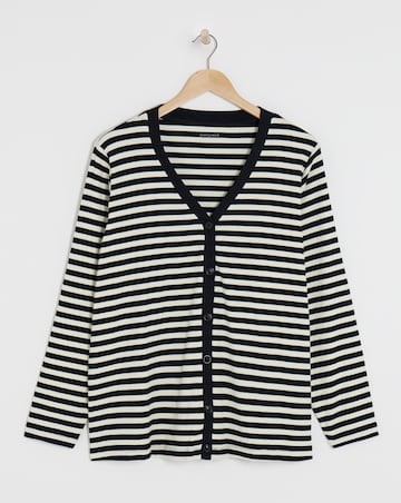 V-Neck Striped Button Front Cardigan