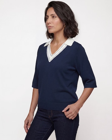 Contrast Collar V Neck Jumper